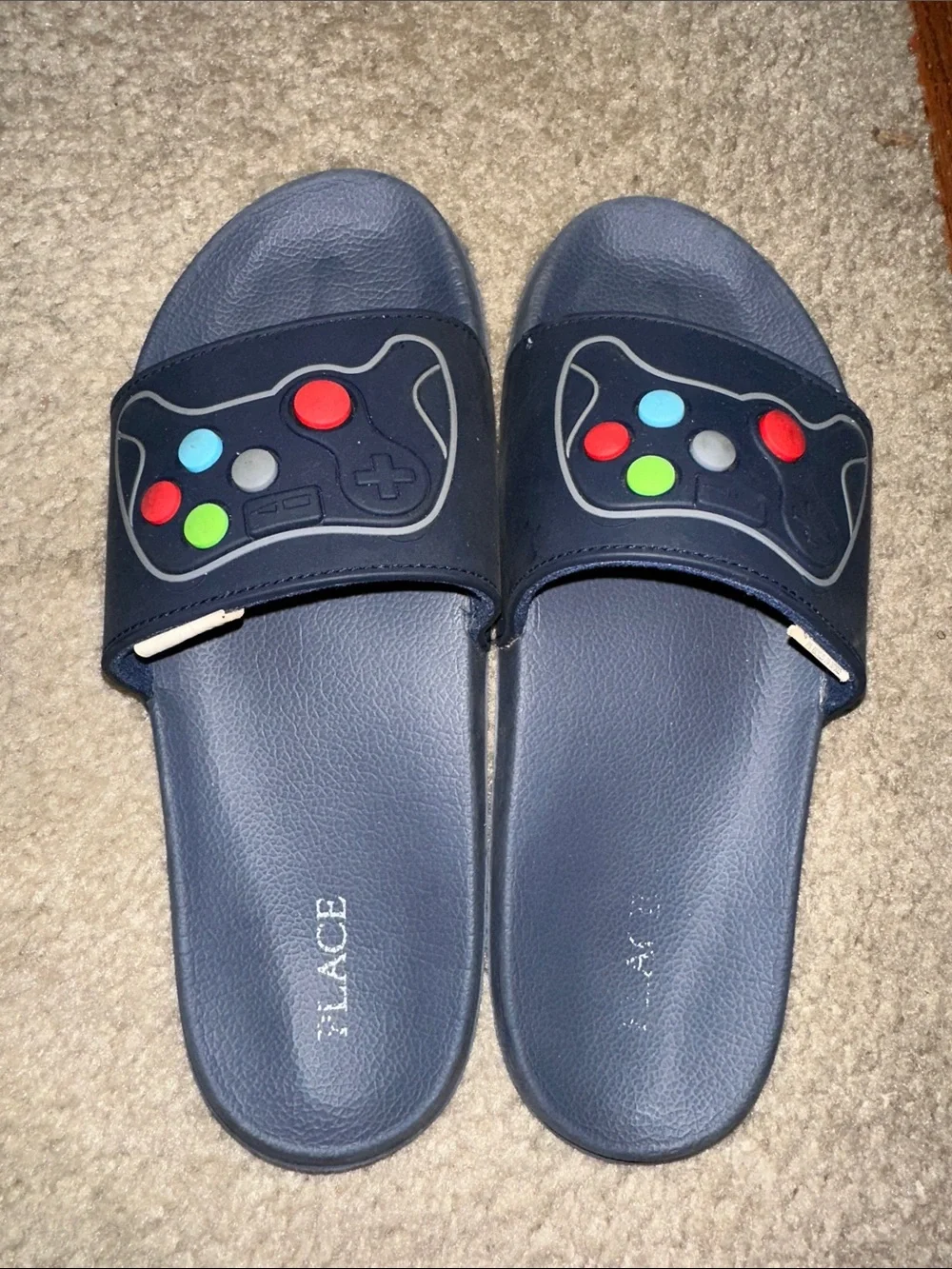 Place Navy Slide Sandals with Colorful Controller Buttons